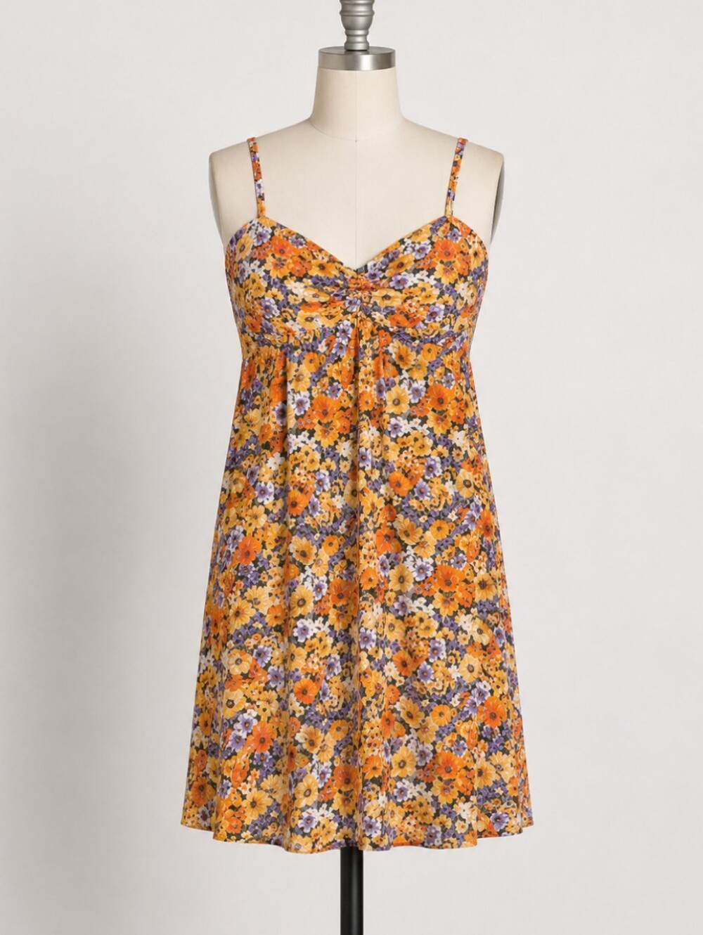 Divided Floral Babydoll Dress Orange Wildflower Spring Summer Sun Dress XS